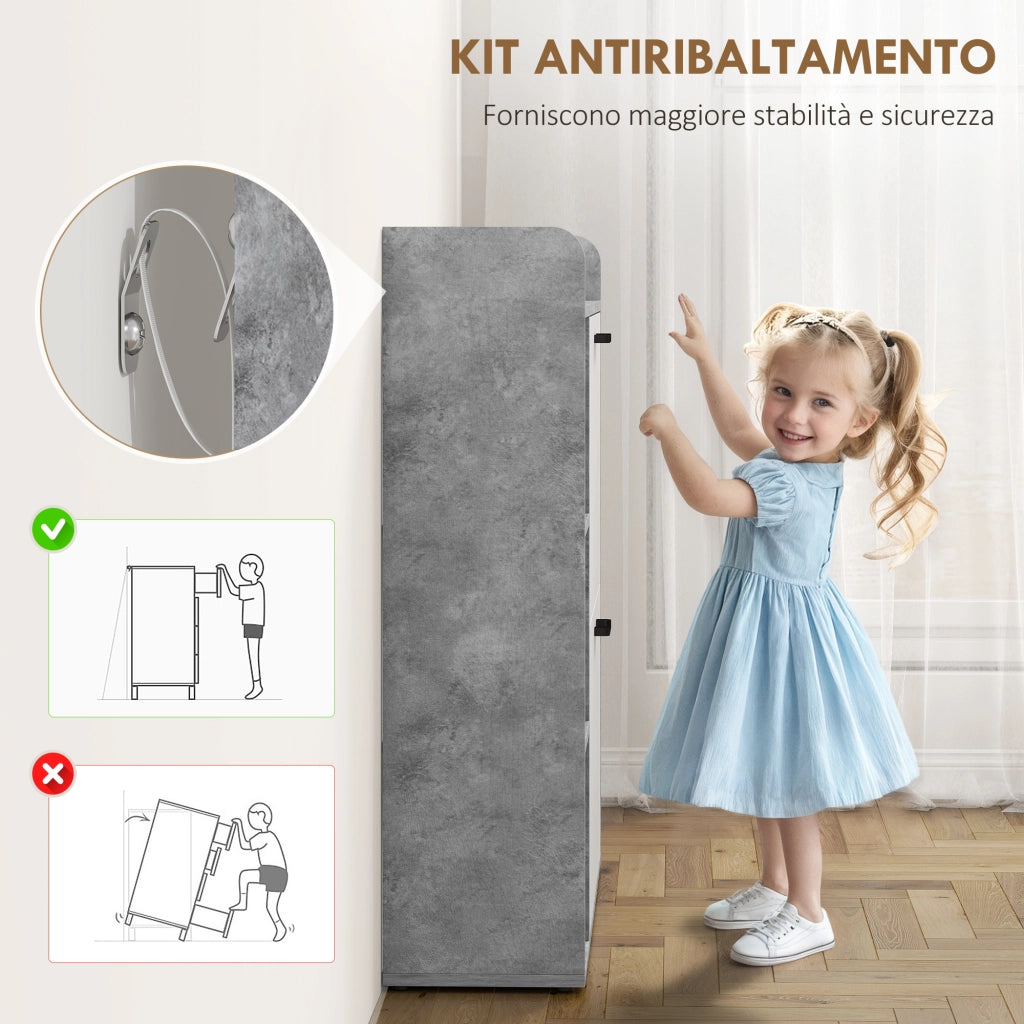 Scarpiera Slim Salvaspazio ¨C Xylo ¨C 2 Cassetti Ribaltabili 3 Ripiani Aperti Grigio 83x24x90.5cm