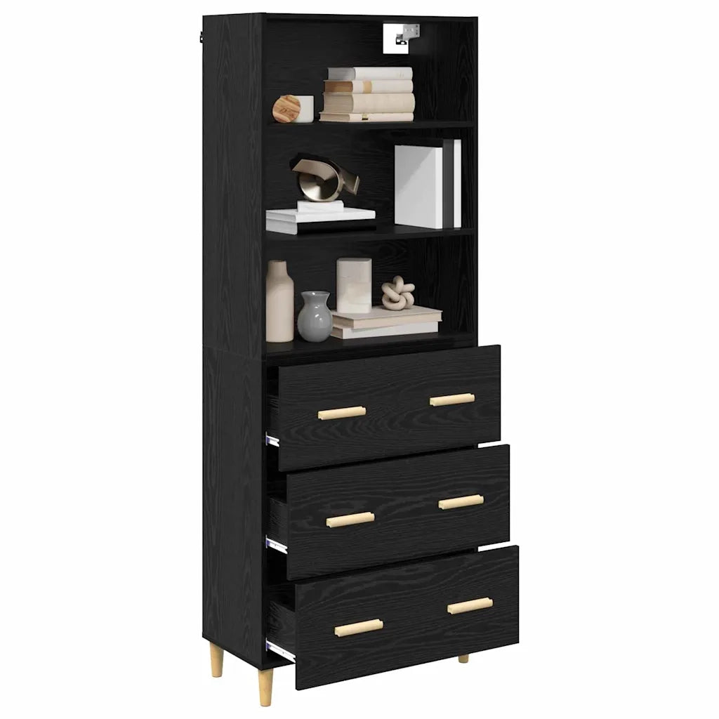 Credenza-Buffet-Armadio da cucina Rovere Nero 69,5 x 34 x 180 cm Legno multistrato 412376
