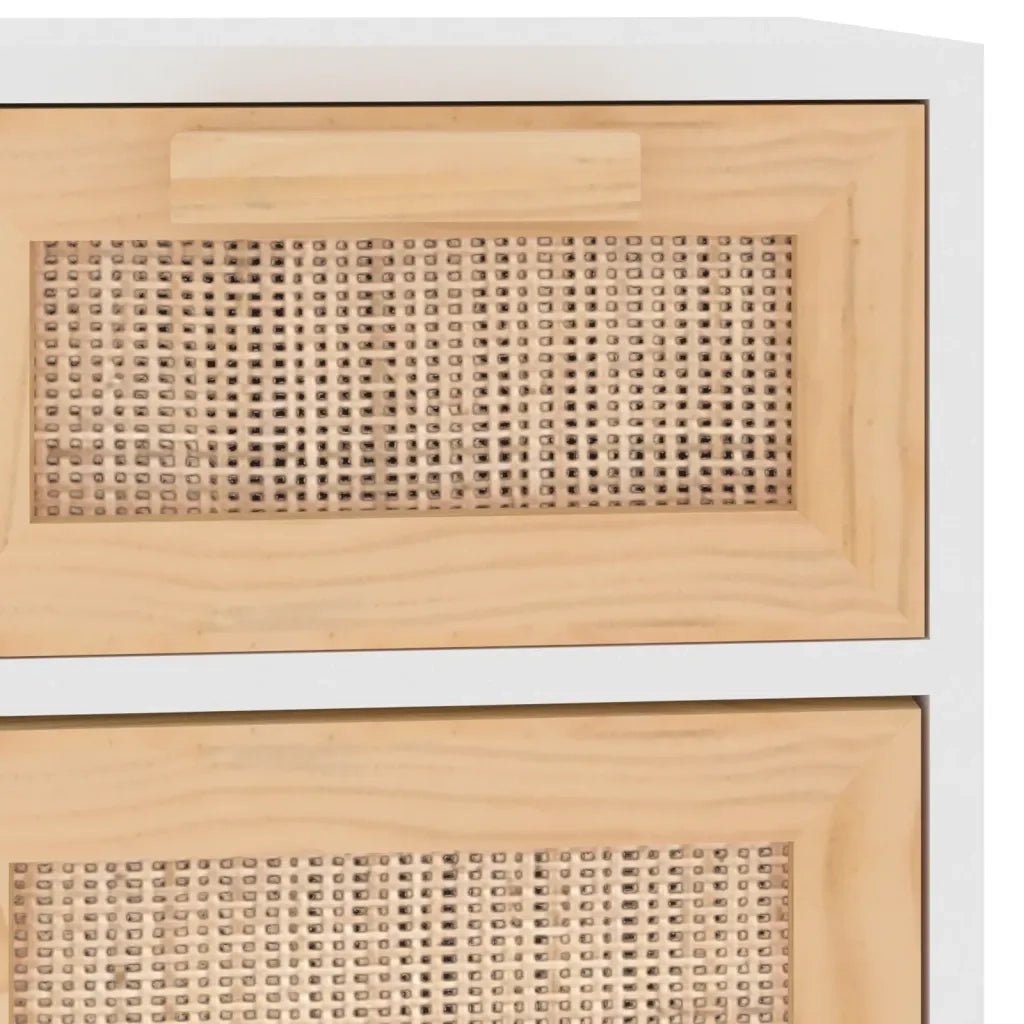 Credenza | Madia | Buffet da pranzo | Armadio da pranzo Bianca 60x30x75 cm Legno Massello Pino Rattan Naturale
