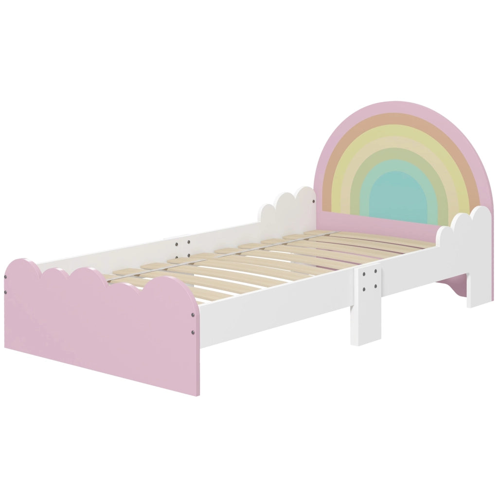Lettino per Bambini 3-6 Anni con Sponde Laterali Anticaduta in MDF, 143x74x66 cm, Bianco e Rosa