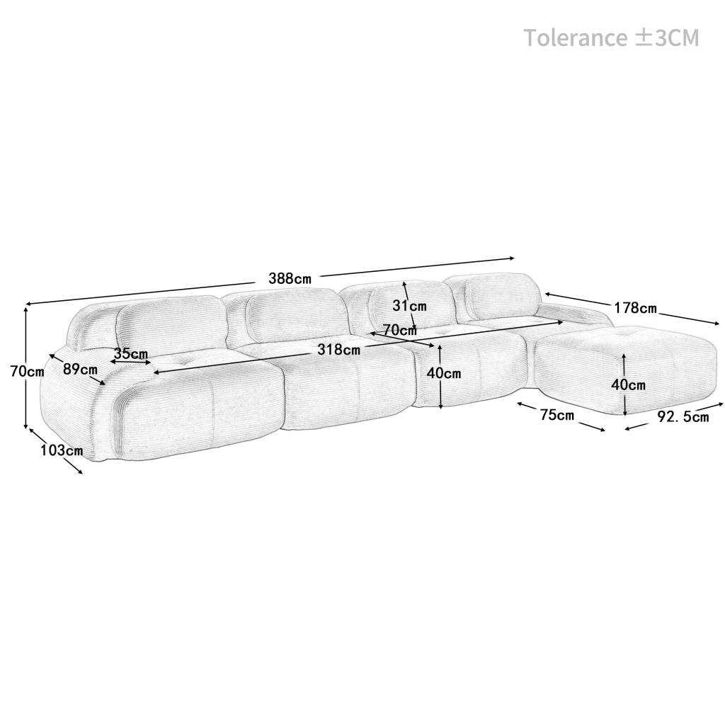 Divano angolare modulare 4 posti - con chaise longue e braccioli curvi - verde