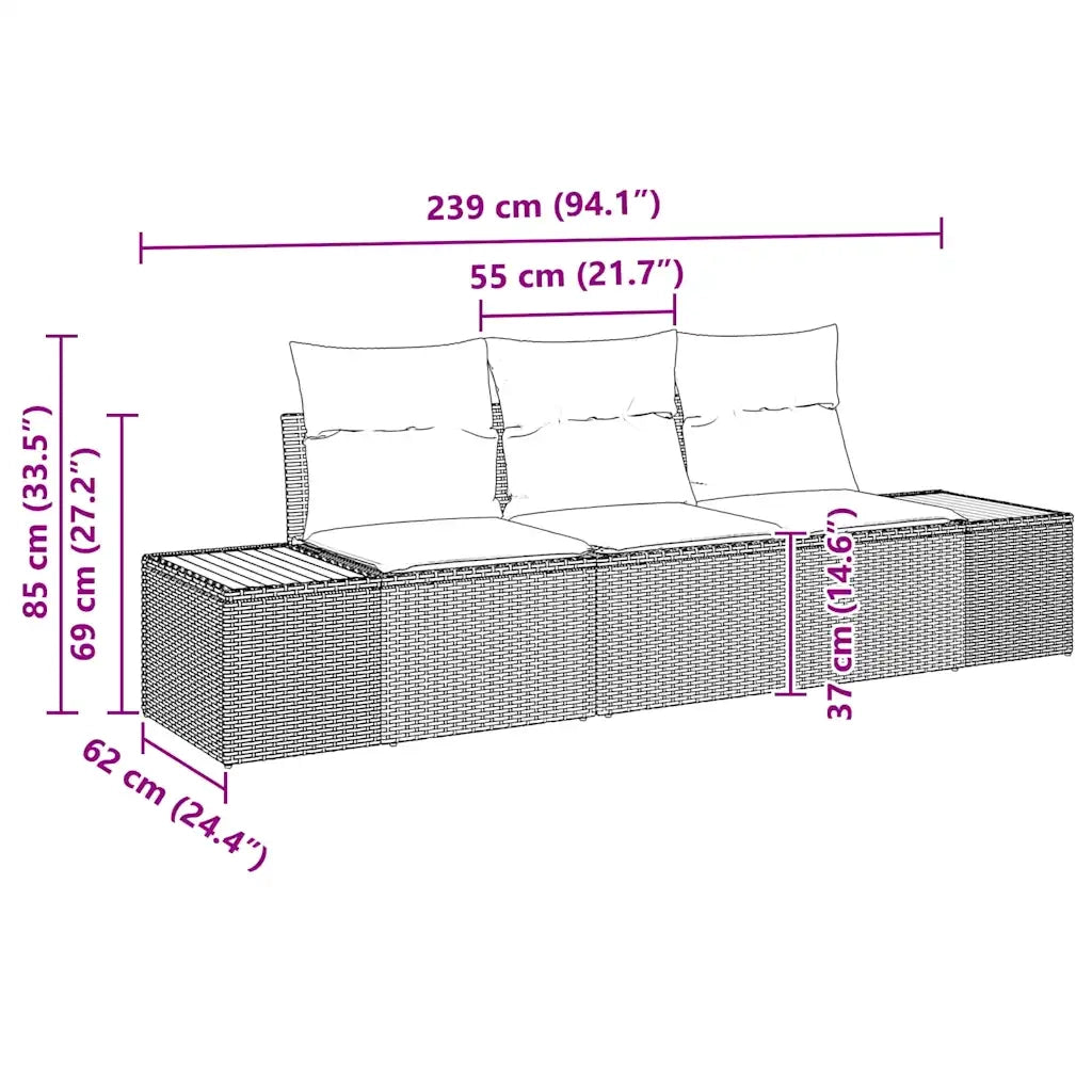 Set Divano da Giardino con cuscino 3 pcs Nero polyrattan 3348013
