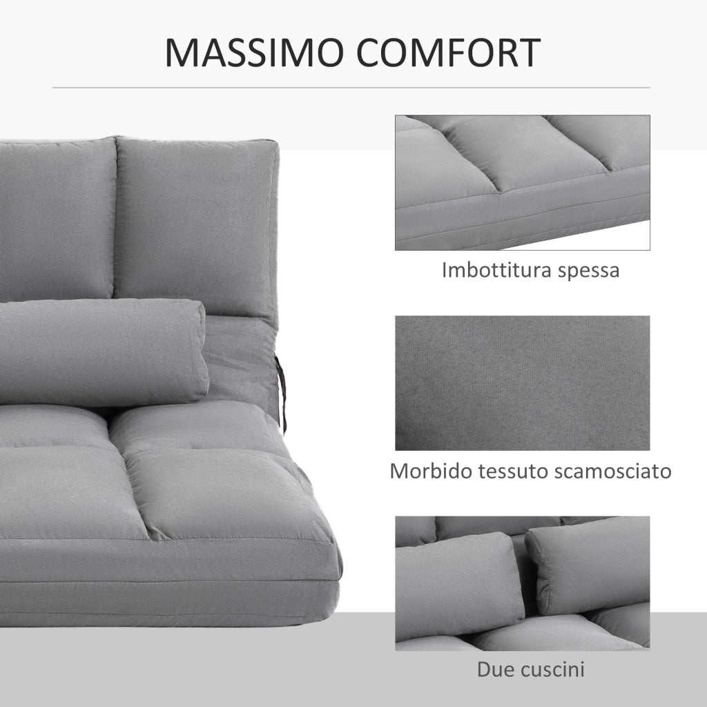 Divano Letto 2 Posti Reclinabile ¨C Xylo ¨C Tessuto Grigio Chiaro 130x73x60 cm
