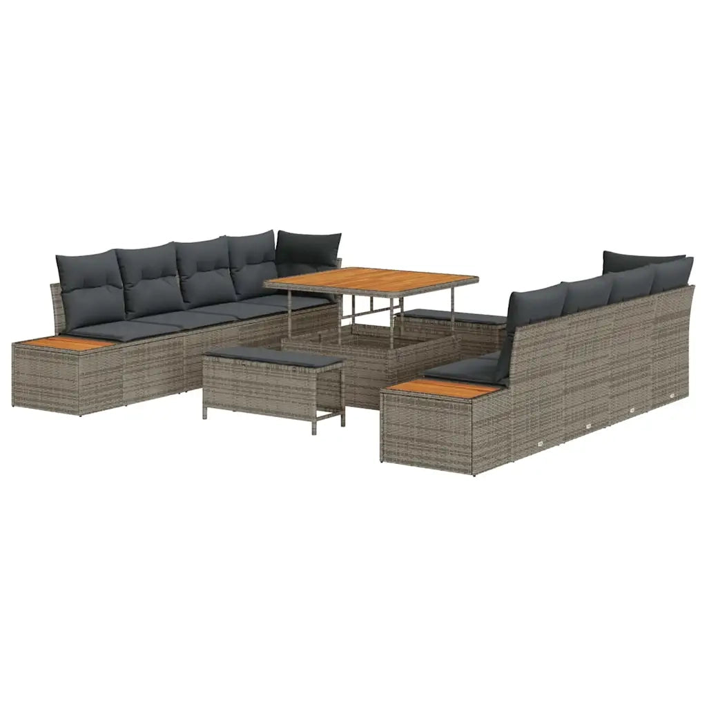 Set Divano da Giardino con cuscino 11 pcs Grigio Poly Rattan