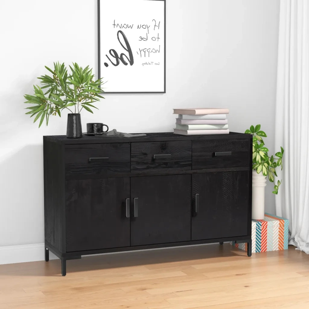 Credenza | Madia | Buffet da pranzo | Armadio da pranzo Nera 110x35x70 cm in Legno Massello di Pino