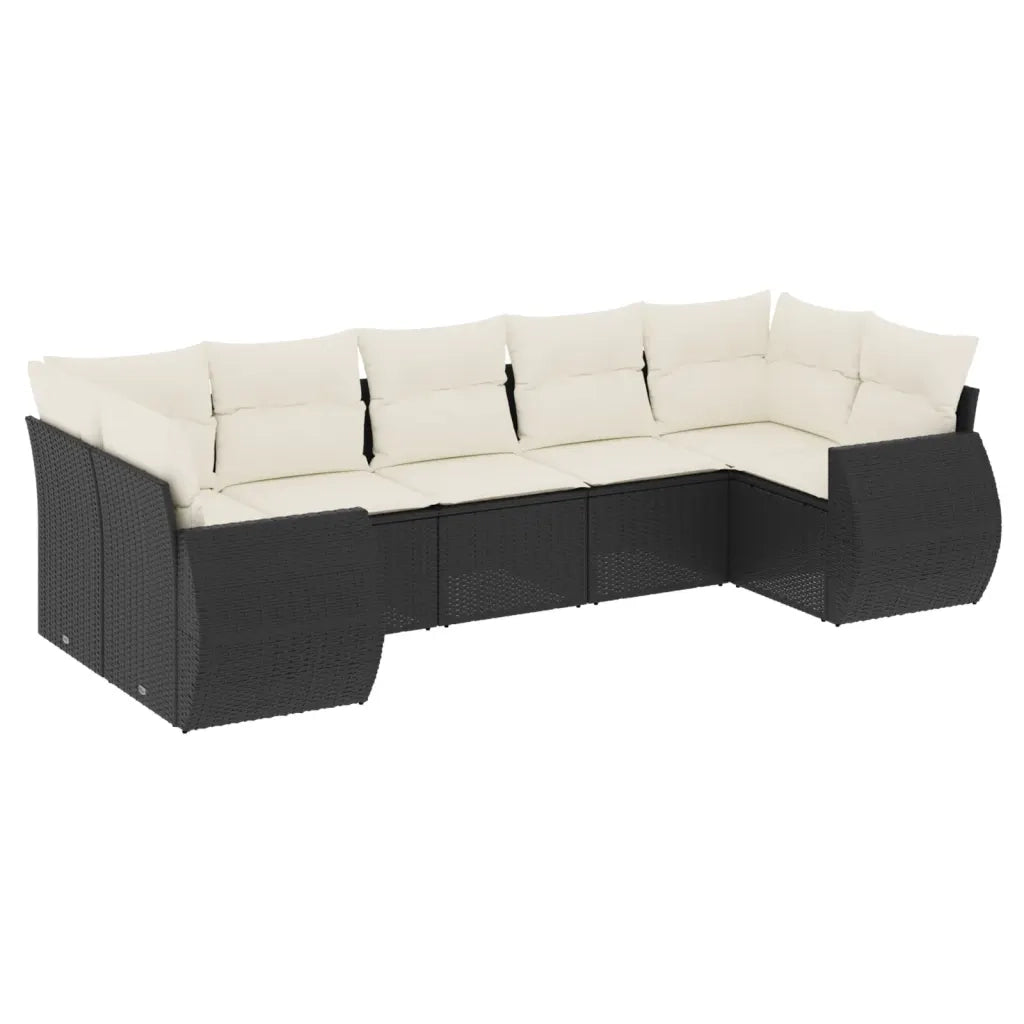 Set Divani da Giardino con Cuscini 7pz Nero Polyrattan