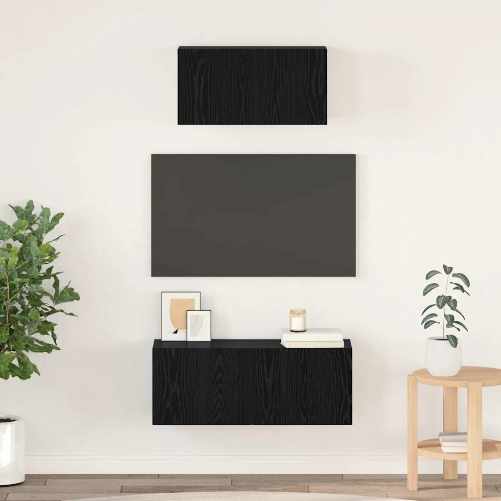 Set mobile TV 2 pz-Set di 2 Credenza per TV Rovere Nero Legno multistrato 924290