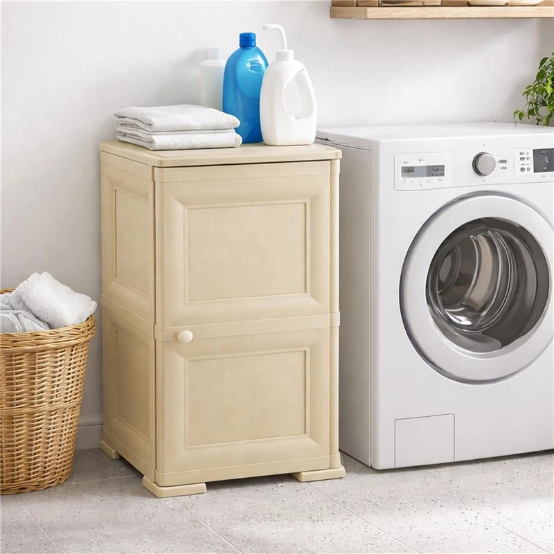 MOBILE BAGNO SALVASPAZIO 2 ANTE IN PLASTICA ANGORA 40X43X85,5 CM – ARMADIETTO CONTENITORE CON RIPIANO INTERNO PER ASCIUGAMANI, CARTA IGIENICA E ORGANIZZAZIONE BAGNO