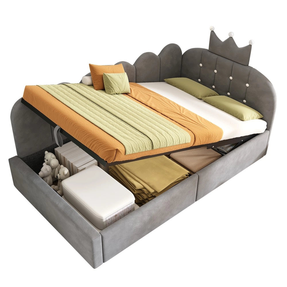 Letto Imbottito a L con Contenitore 90x190 ¨C Xylo ¨C Velluto Grigio