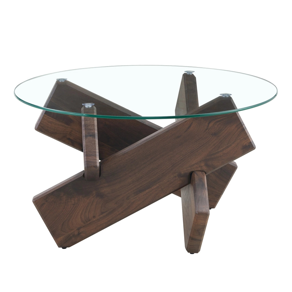 Tavolino da Caff¨¨ Rotondo ¨C Xylo ¨C Vetro Temperato e Legno Noce, 79 cm
