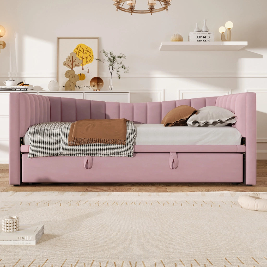 LETTO con letto estraibile 90x200 cm Velluto Rosa