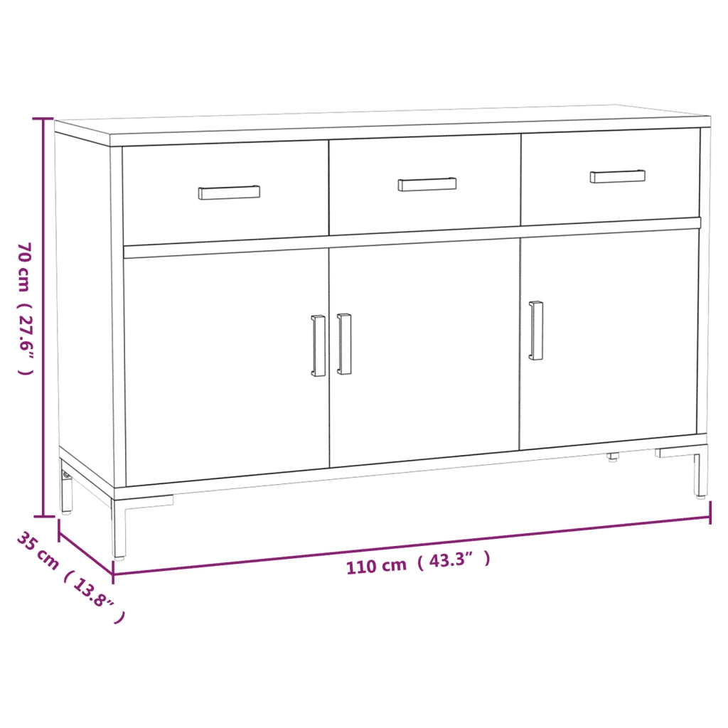 Credenza | Madia | Buffet da pranzo | Armadio da pranzo Nera 110x35x70 cm in Legno Massello di Pino
