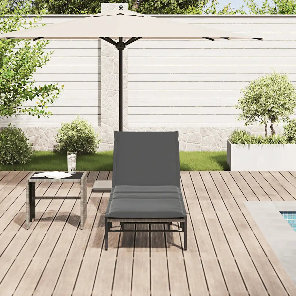 Lettino Prendisole | Sdraio da giardino | Lettino da sole con Cuscino Grigio Chiaro in Polyrattan