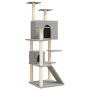 Tiragraffi per gatti torre per arrampicata giocattolo piattaforma per arrampicata con tiragraffi in sisal leggero 153 cm grigio 02_0022575