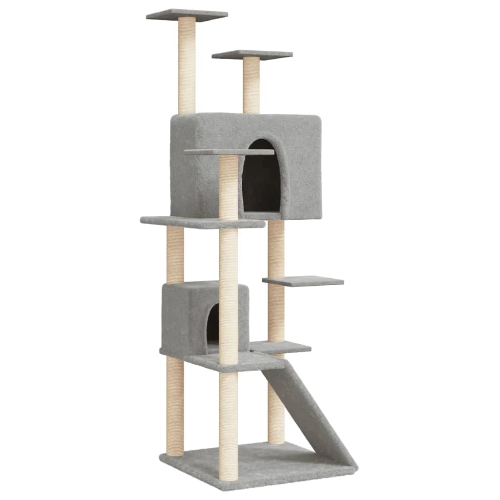 Tiragraffi per gatti torre per arrampicata giocattolo piattaforma per arrampicata con tiragraffi in sisal leggero 153 cm grigio 02_0022575