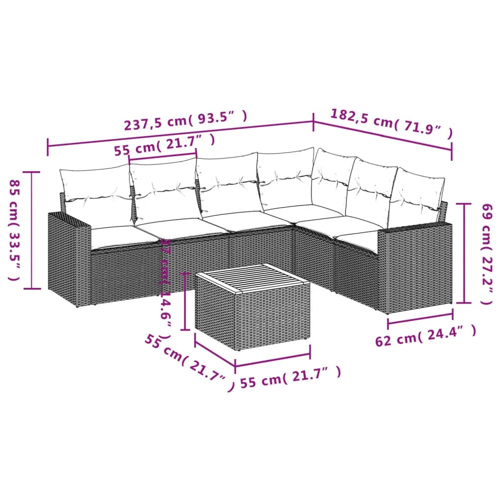 Set Divani da Giardino 7 pz con Cuscini Grigio in Polyrattan 3256473