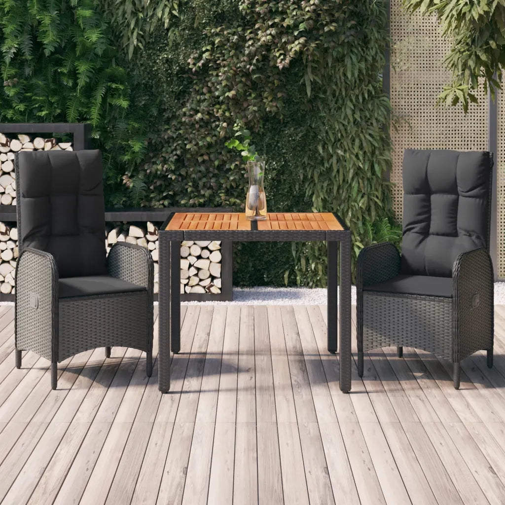 Set da Pranzo da Giardino 3 pz con Cuscini Nero in Polyrattan 3185068