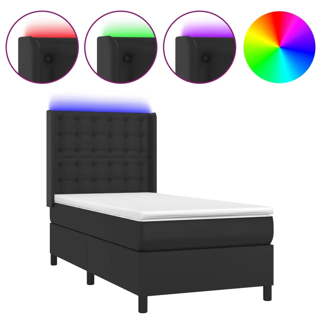 Letto singolo | Letto per adulti | Giroletto a Molle con Materasso e LED Nero 80x200 cm Similpelle