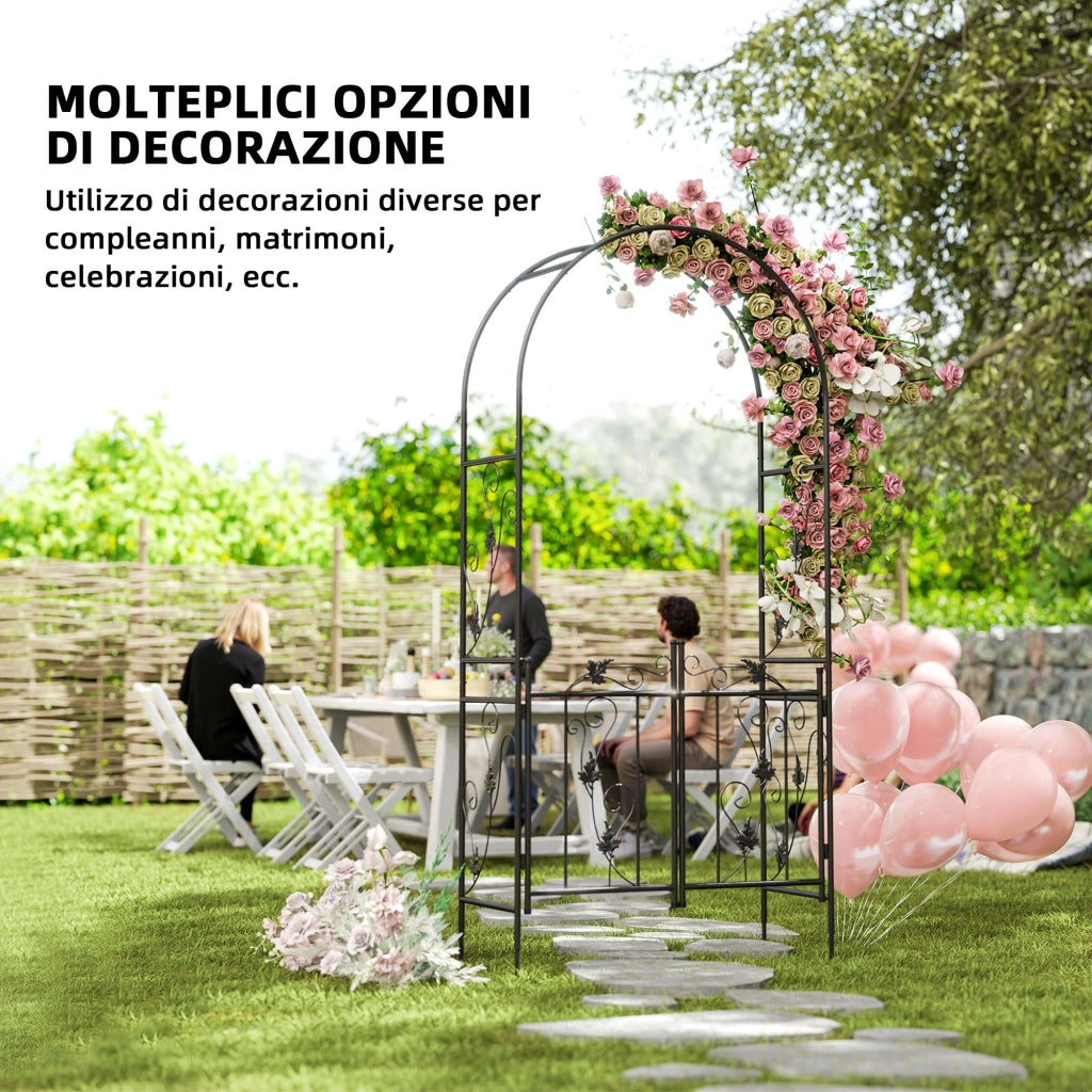 Arco da Giardino con Cancello 107x45x217 cm Traliccio per Piante Rampicanti in Metallo Nero