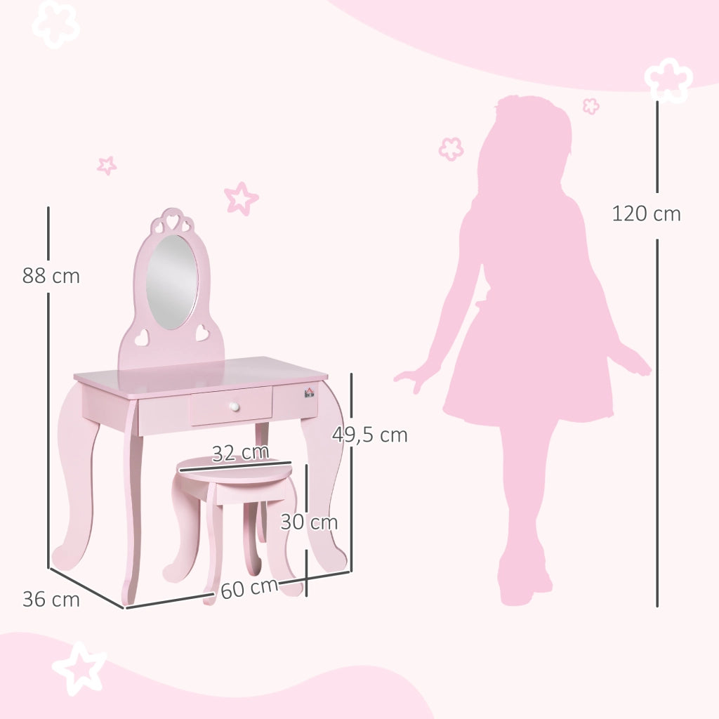Tocador per Bambini con Specchio e Cassetto ¨C Minimal ¨C Rosa 60x36x88 cm