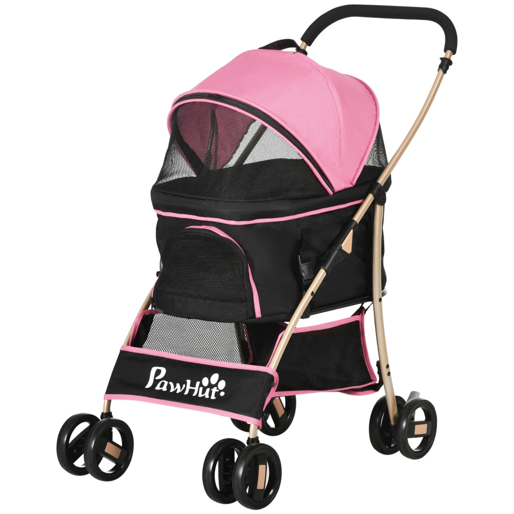 Passeggino per Cani 2 in 1 Pieghevole e Convertibile in Trasportino con 2 Guinzagli e Cuscino, Rosa