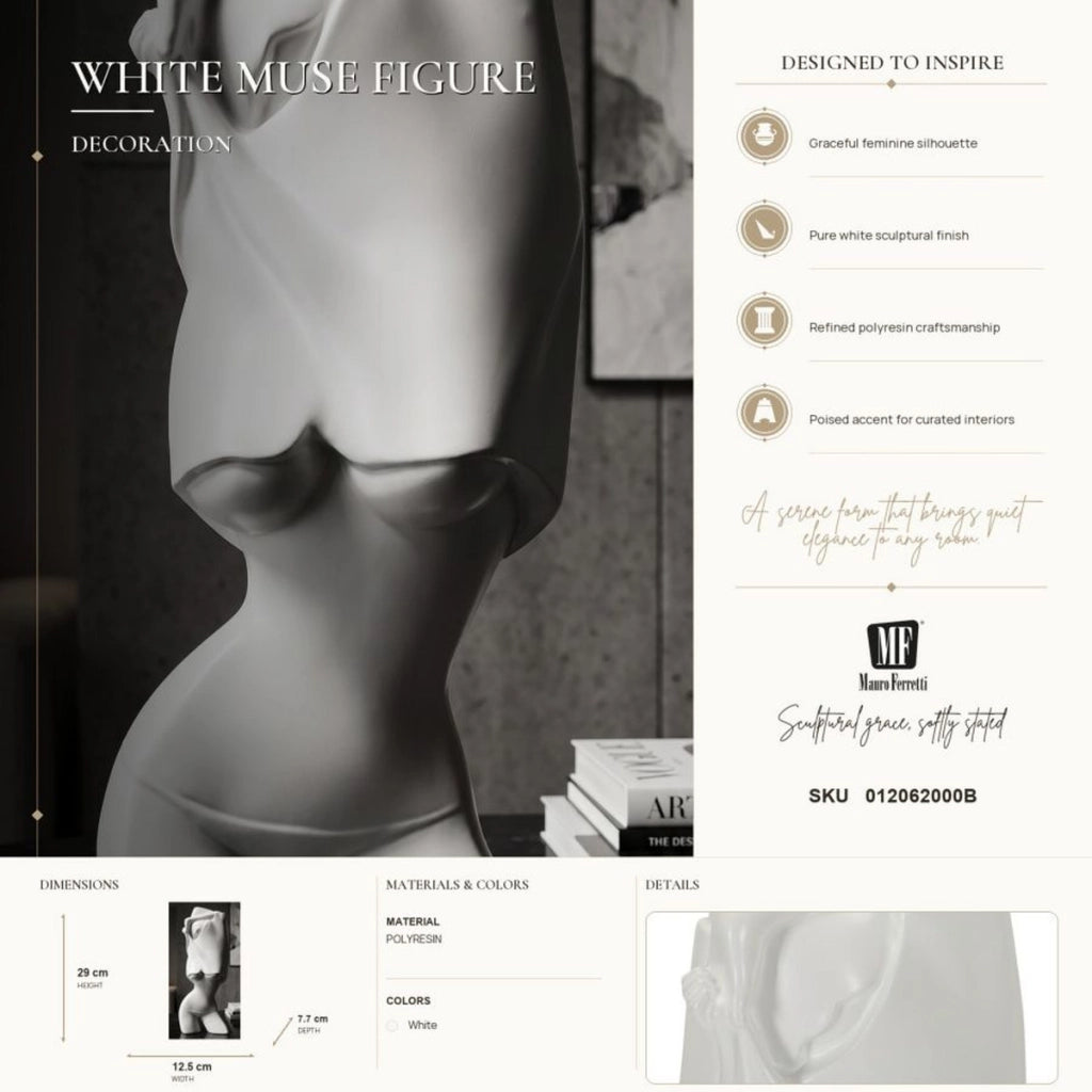 Scultura Astratta Figura Femminile in Poliresina Bianco Opaco