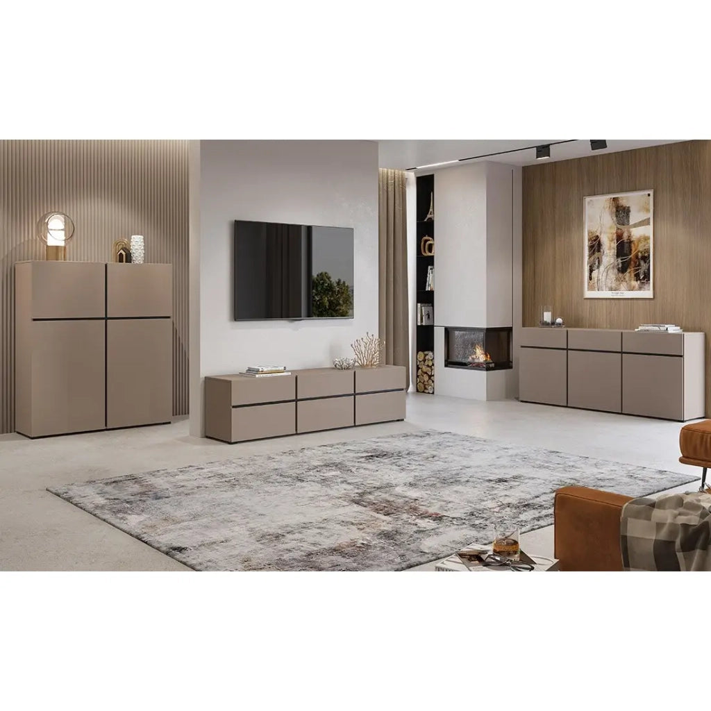 Buffet alto color beige e nero L120xH140xP40 collezione HAVANA. Credenza alta di design con 4 porte.