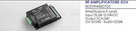 AMPLIFICATORE DI POTENZA 5 CANALI INPUT 12-24VDC OUTPUT 5CH;5A CH12 E 24V MAX 25A 10,7X7,5X2,45CM