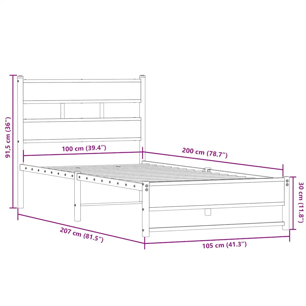 Giroletto senza Materaso in Metallo Rovere Sonoma 100x200 cm 4017267