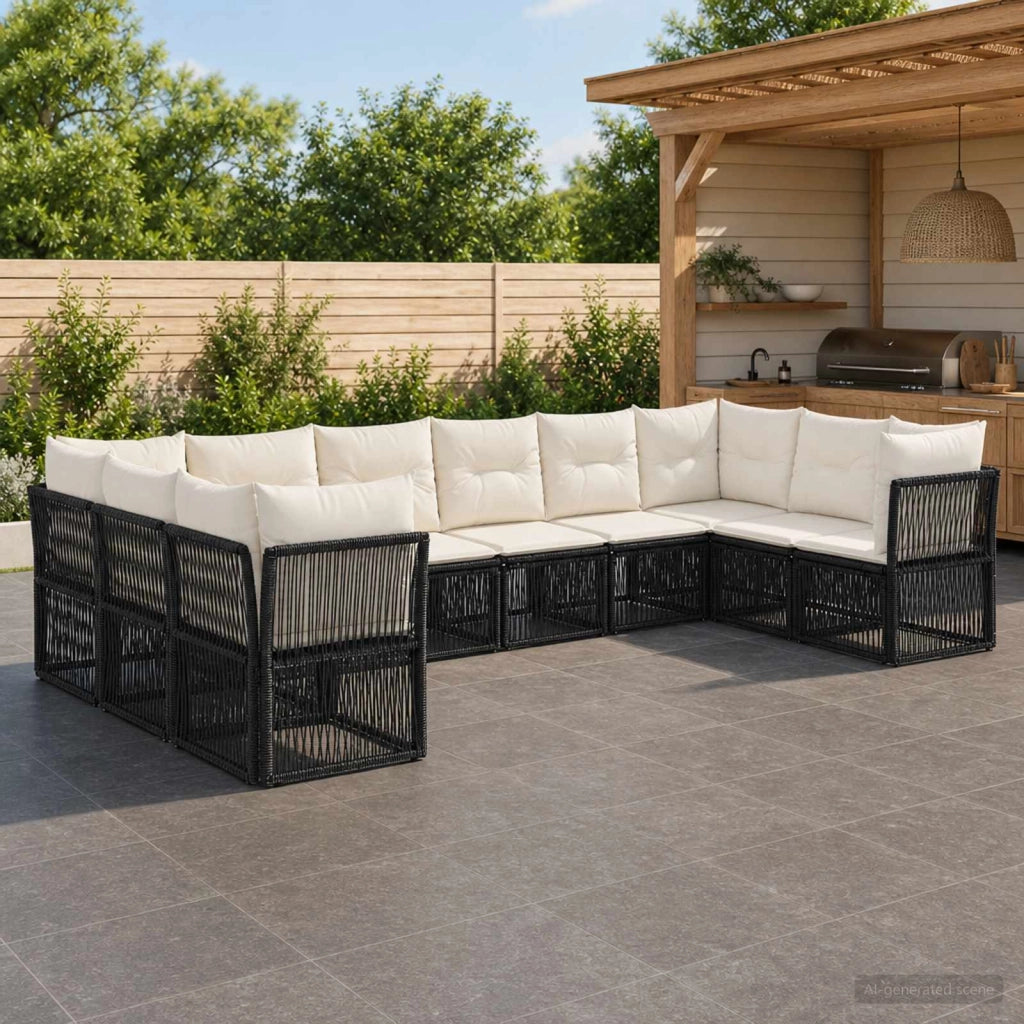 Set Divano da Giardino 10 pz Nero polyrattan 3434344