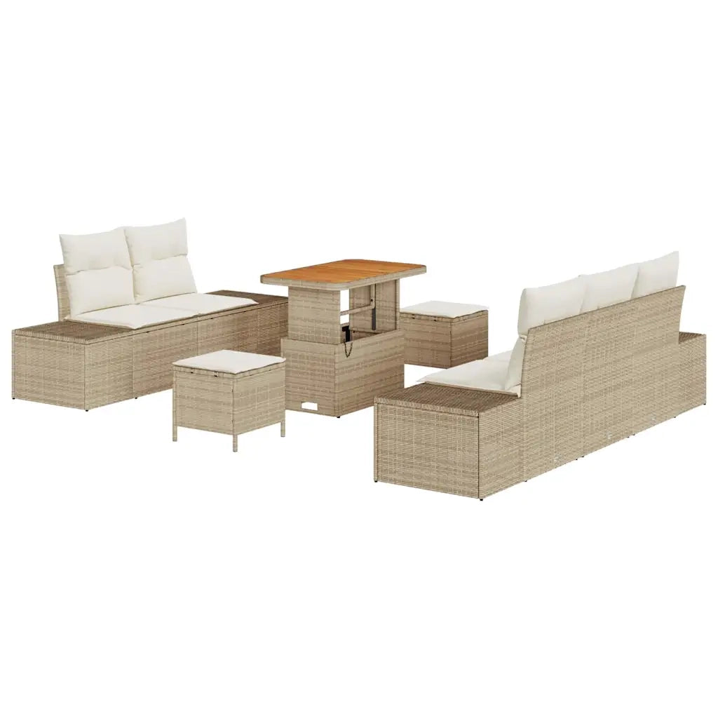 Set Divano da Giardino con cuscino 8 pcs Beige Poly Rattan