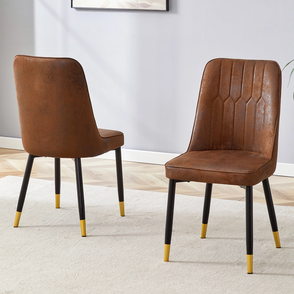 Set di 2 sedie da pranzo moderne in tessuto tech marrone con gambe in metallo nero