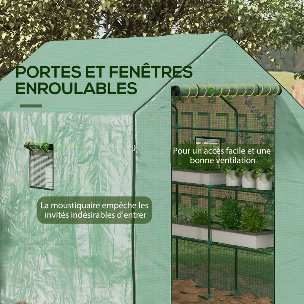 Serra da giardino con porta, finestra e 3 ripiani ¨C Xylo ¨C PE 140x143x190 cm