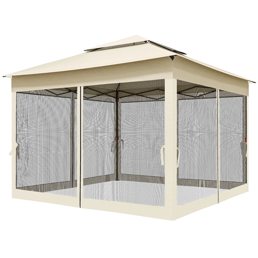 Gazebo pieghevole pop-up 3x3m ¨C Xylo ¨C metallo poliestere impermeabile anti UV con zanzariere crema