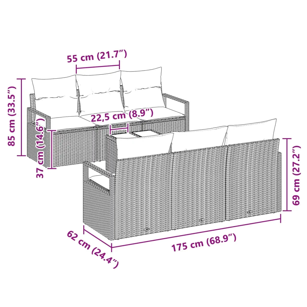 Set di divani con cuscino 7 pcs Grigio e Blu Navy polyrattan 3346275