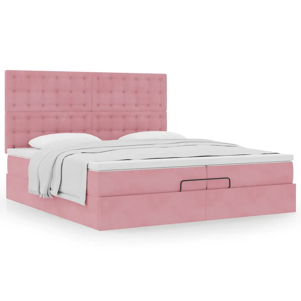 Struttura Letto Pouf con Materassi Rosa 200x200 cm Velluto 3313642