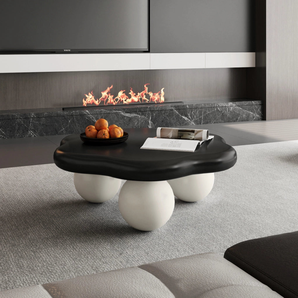 Tavolino da caffè ?80 x H35 cm design a nuvola; MDF; nero e bianco
