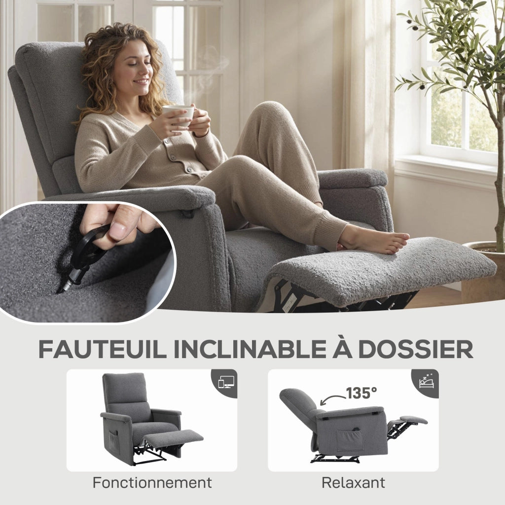 Poltrona relax reclinabile massaggiante ¨C Xylo ¨C tessuto grigio con poggiapiedi 69x84x99cm