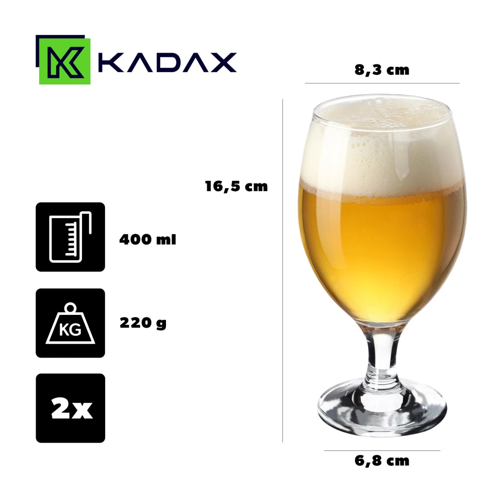 Boccale da birra KADAX, bicchiere da birra, boccale da birra alto in vetro, 400 ml, 2 pezzi