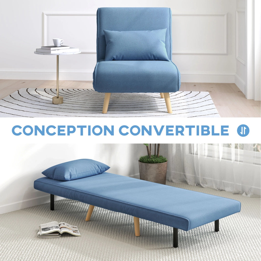 Letto imbottito convertibile 1 posto ¨C zephmum ¨C tessuto blu con cuscino