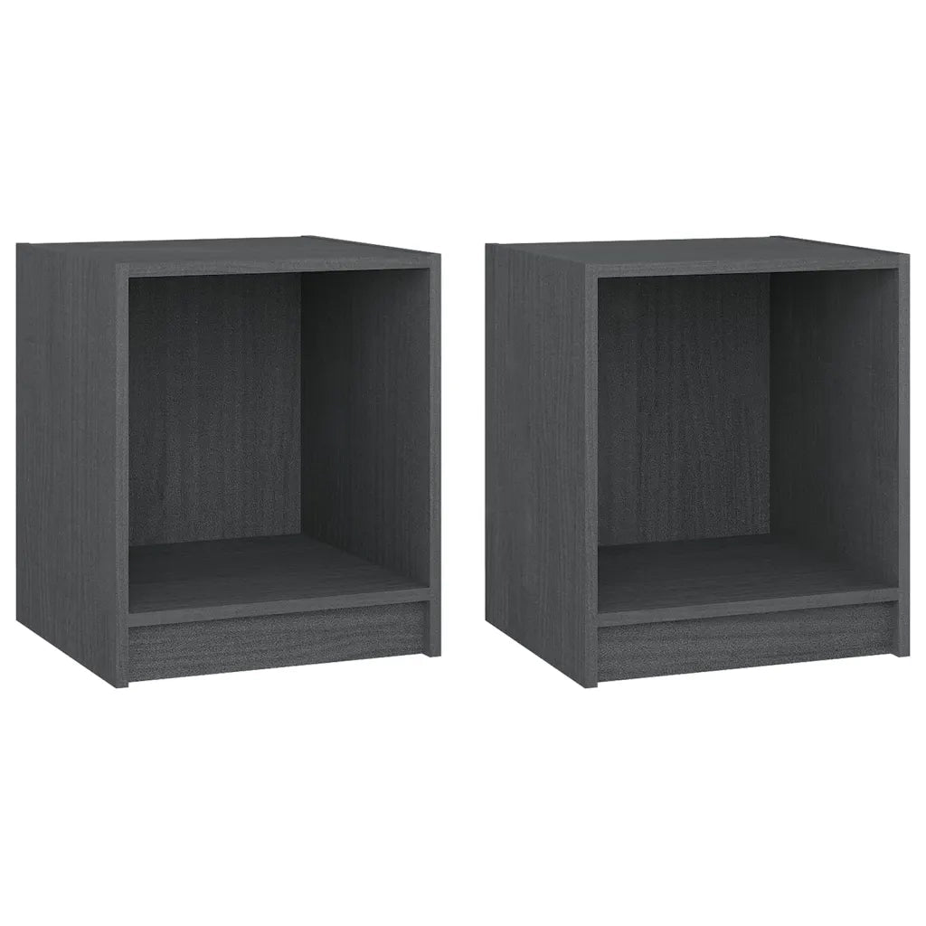 Comodini 2 pz Grigi 35,5x33,5x41,5 cm in Legno Massello di Pino 809924