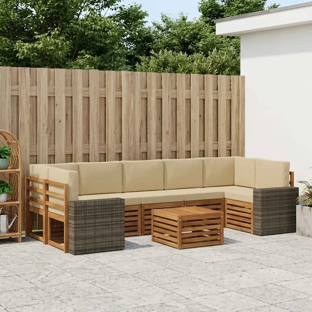 Set di divani da esterno con cuscino 8 pcs Naturale e Beige 3384159