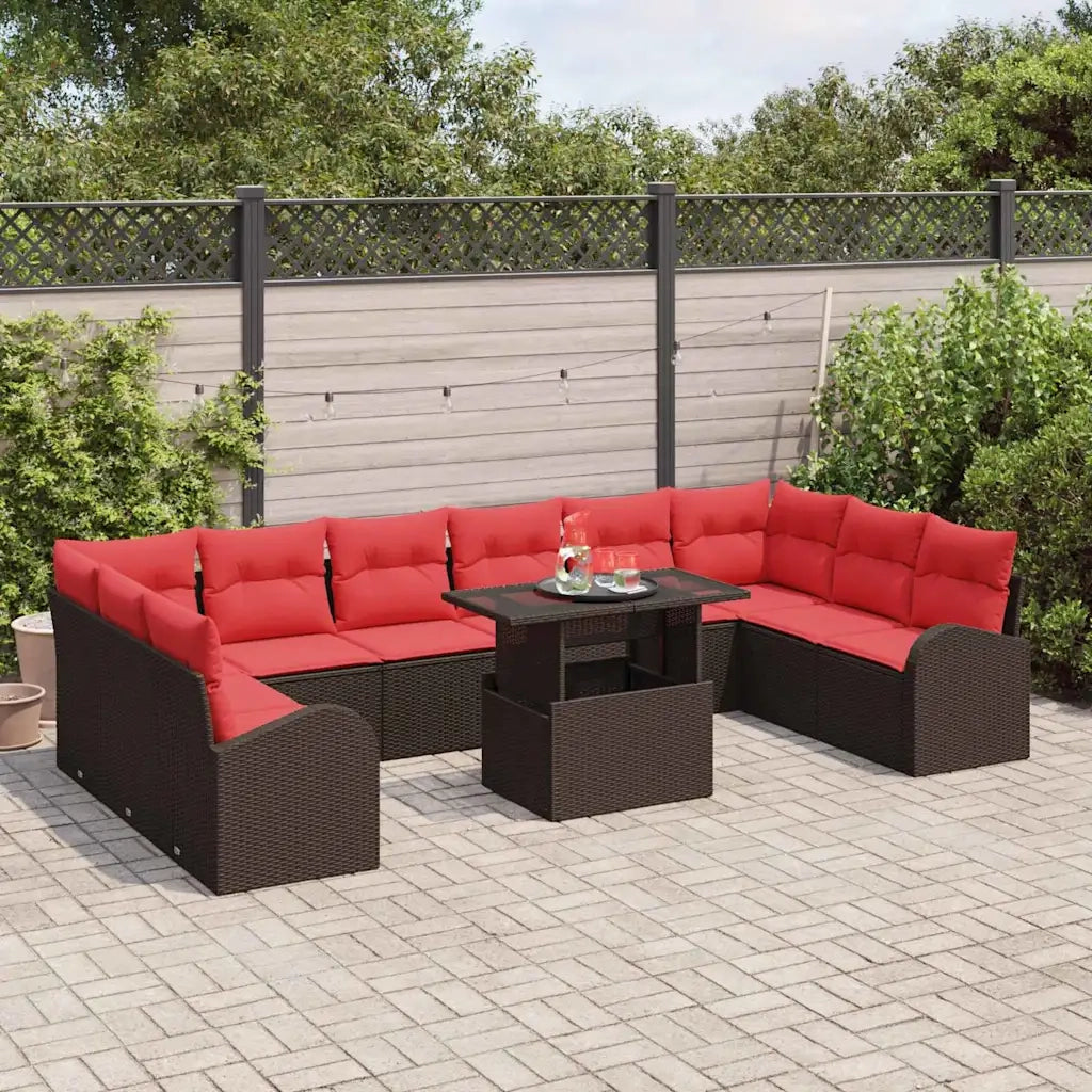 Set Divano da Giardino con cuscino 11 pcs Marrone polyrattan 3348720