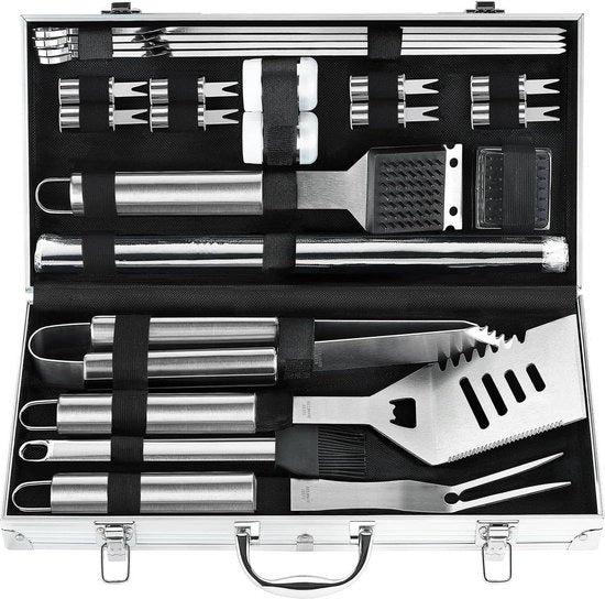 Kit di accessori barbecue in acciaio inossidabile e mattonelle barbecue - Set di barbecue premium per uomini e donne - Ideale regalo per il padre, il compleanno, Natale