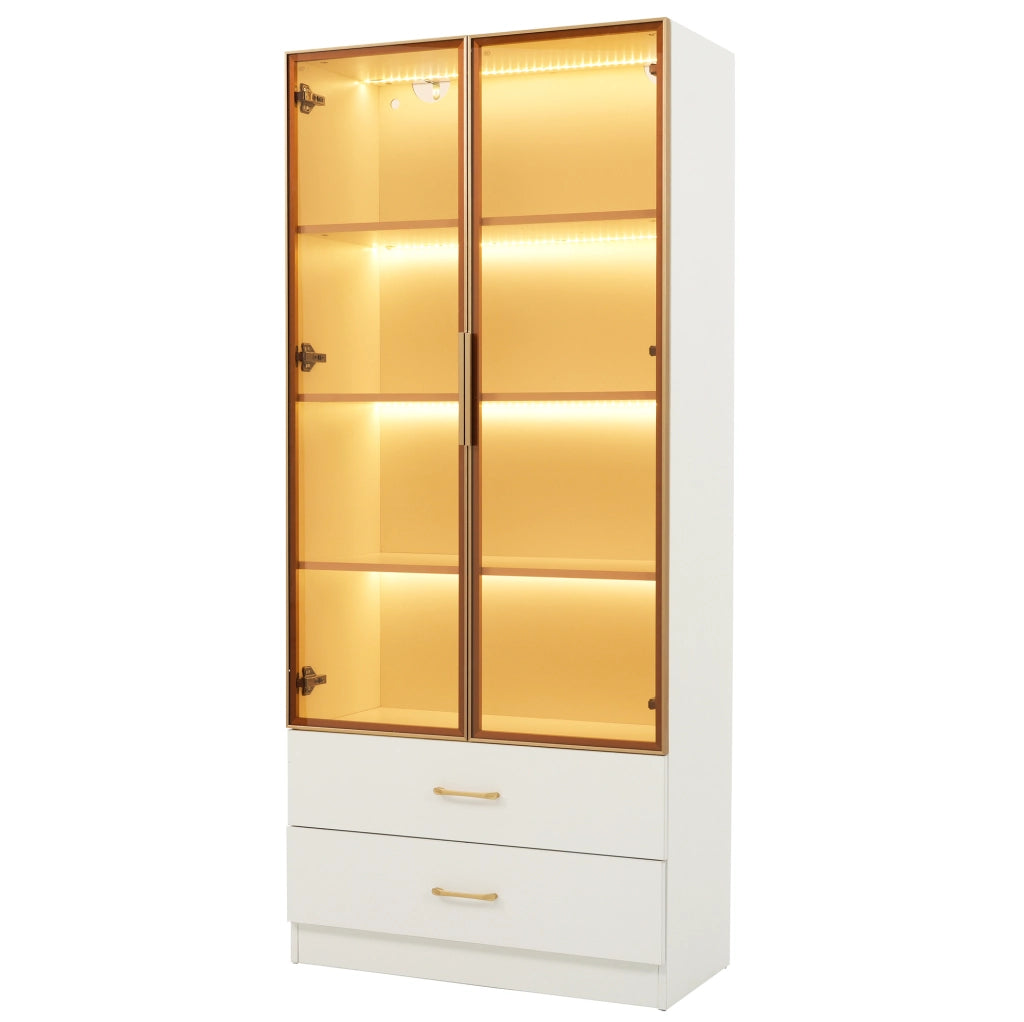 Armadio da bagno 75x34.5x170 cm con vani aperti e vetro temperato in MDF bianco