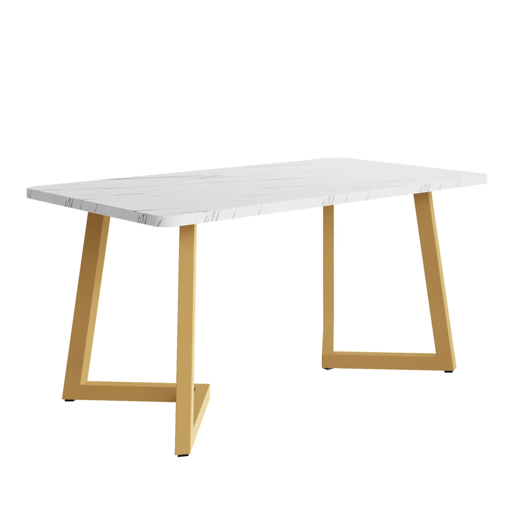 Tavolo da pranzo rettangolare 117x68 cm in MDF effetto marmo bianco con gambe in metallo dorato