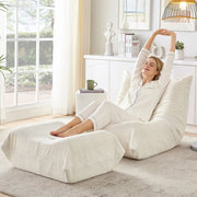 Lazy Sofa con schienale e poggiapiedi, poltrona relax in teddy effetto peluche, beige