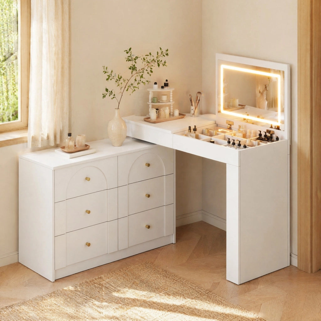 TOLETTA girevole con specchio LED 105x40x80 cm bianco