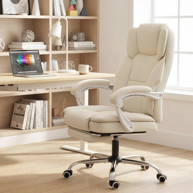 Sedia da ufficio con funzione reclinabile, sedia da scrivania, sedia girevole regolabile in altezza con poggiapiedi, 64 x 73 x 120 cm, beige