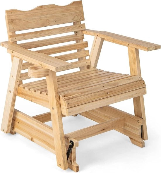 Sedia oscillante in legno, sedia da giardino con portabicchieri, capacità di carico 150 kg, sedia relax per giardino, balcone, terrazza